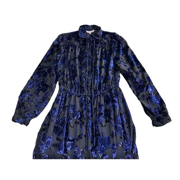Adam Lippes Collective RTR Velvet Embroidered Black Navy Midi Dress Sz 6 Floral - Picture 10 of 13